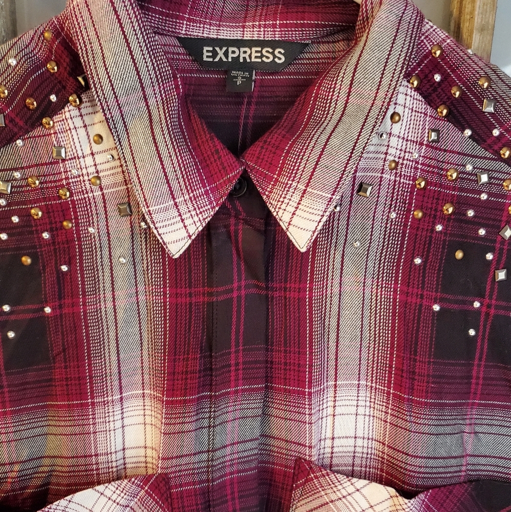 Express Studded Plaid Button Down - Picture 9 of 15